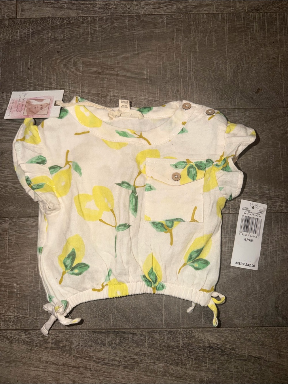 Jessica Simpson Baby Girl White Lemon Print Short Sleeve Tee